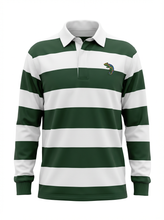 Load image into Gallery viewer, EA Lord Protect Me Green and White Striped Long Sleeve Polo