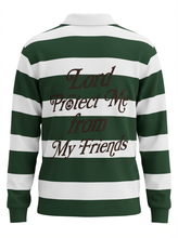 Load image into Gallery viewer, EA Lord Protect Me Green and White Striped Long Sleeve Polo