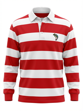 Load image into Gallery viewer, EA Red and White Striped Long Sleeve Polo
